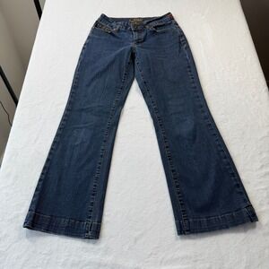 Worn Bootcut Jeans Womens P2 Blue Good Petite Stretch Dark Wash Denim